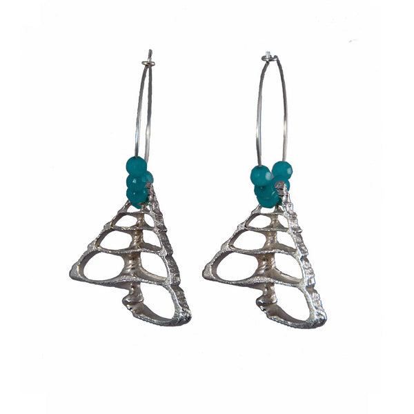 Pyramid Shell Hoops with Aqua Jade